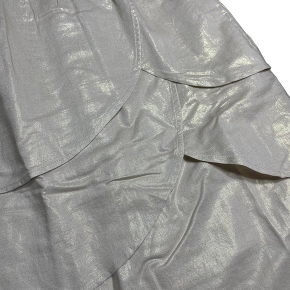 Anthropologie Linen Blend Skirt 6 Edme Esyllte Metallic Scalloped Tulip Gold - Picture 10 of 12